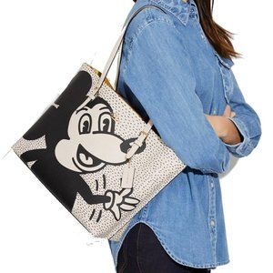 Coach Disney Mickey Mouse X Keith Haring Mollie Gold/Chalk Multi Leather Tote
